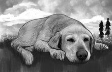 Load image into Gallery viewer, Black & white animal portrait - Dog drawn on grass - drawings and portraits from your photos - drawking.com - DrawKing