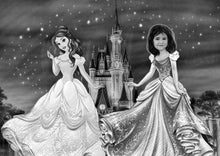 Load image into Gallery viewer, Black & white with character - Girl drawn as a disney princess - drawings and portraits from your photos - drawking.com - Drawking