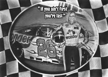 Load image into Gallery viewer, Black & white with character - Woman drawn as race car driver  - drawings and portraits from your photos - drawking.com - Drawking