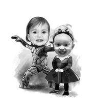 Load image into Gallery viewer, Black and white portrait as a character - Girls drawn as marvel characters  - drawings and portraits from your photos - drawking.com - DrawKing
