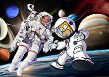 Load image into Gallery viewer, Color portrait with background - Man in space with homer simpson - colour portrait - drawings and portraits from your photos - drawking.com - DrawKing