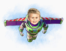 Load image into Gallery viewer, Colour drawing as a character - Boy as buzz from toy story - drawings and portraits from your photos -  - drawking.com - DrawKing
