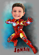 Load image into Gallery viewer, Colour drawing as a character - Boy as ironman - drawings and portraits from your photos -  - drawking.com - DrawKing