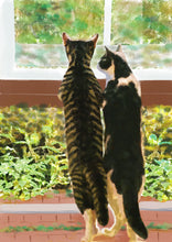 Load image into Gallery viewer, Colour pet portrait - Cats drawn looking out window - Color drawing -drawings and portraits from your photos - drawking.com - Drawking