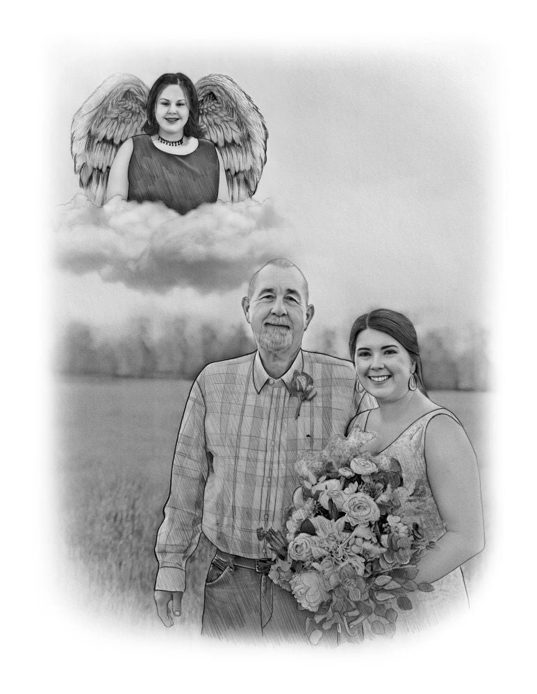 Black & White Portrait with Angel Wings