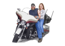 Load image into Gallery viewer, Color portrait with large object - Couple on motorbike- colour portrait - drawings and portraits from your photos - drawking.com - DrawKing
