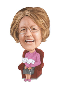 Colour caricature - Grandma drawn with cat - drawings and portraits from your photos - drawking.com - DrawKing